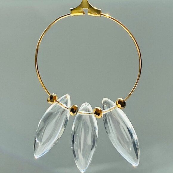 Pressed Glass & Czech Rondelles on Gold Hoop Earrings - Picture 6 of 9
